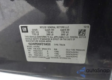 2015 Chevrolet Silverado 1500 Ls z USA, uszkodzony, nr VIN 1GCVKPEH9FZ184690